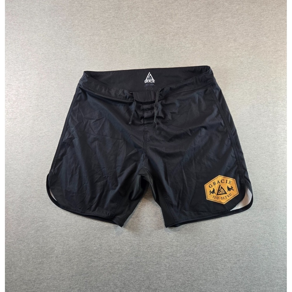 Gracie Jiujitsu Golden Lion Fight Shorts Mens Size 42 Black Adjustable 9" Inseam